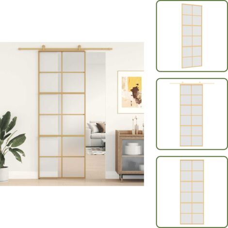 Design moderno - vidaXL Porta Scorrevole Dorata 76x205 Vetro Smerigliato ESG Alluminio - Porta scorrevole in vetro