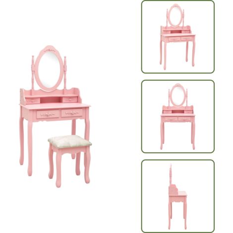 Tavolo da trucco con specchio - vidaXL Tavolo da Trucco con Sgabello Rosa 75x69x140 cm Legno Paulownia - Sgabello da trucco
