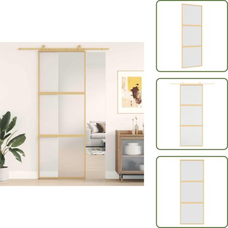 Design moderno - vidaXL Porta Scorrevole Dorata 76x205 Vetro Smerigliato ESG Alluminio - Porta scorrevole in vetro