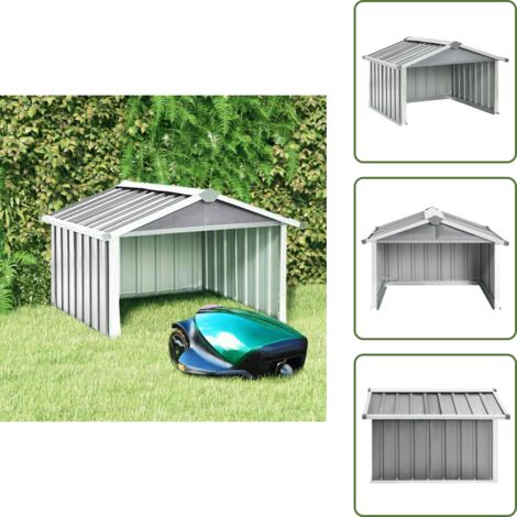 Robot tagliaerba in garage - vidaXL Capanno per Robot Tosaerba 92x97x63 cm Acciaio Zincato Grigio - Capanno in acciaio zincato