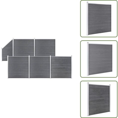 Pannelli in legno plastica - vidaXL Pannelli Recinzione WPC 5 Quadrati 1 Inclinato 965x186 cm Grigi - Recinzione per giardino