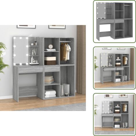 Tavolino da toeletta grigio - vidaXL Toeletta con LED e Armadietti Grigio Sonoma Legno Multistrato - Tavolino da toeletta in legno