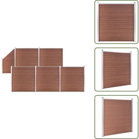 Recinzione in legno plastica - vidaXL Pannelli Recinzione 5 Quadrati 1 Inclinato 965x186 cm Marrone - Recinzione inclinata