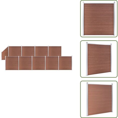 Recinzione in legno plastica - vidaXL Pannelli Recinzione 9 Quadrati 1 Inclinato 1657x186cm Marrone - Recinzione inclinata