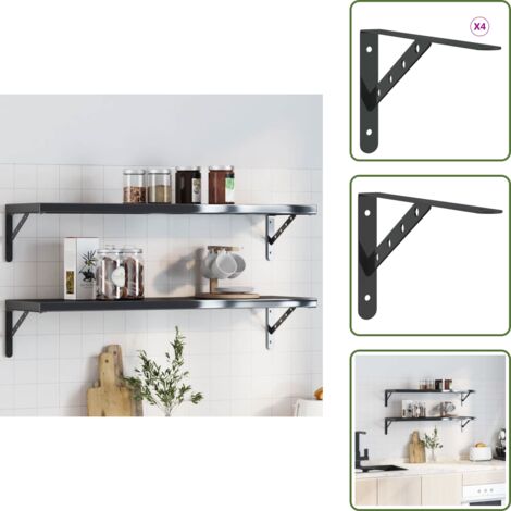 Staffe per librerie - vidaXL Staffe per Mensola 4 pz 30x2,5x15,5 cm in Acciaio Inox Nero - Staffe per cucina