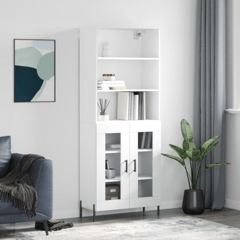 Credenza Moderna,Madia da cucina,Mobile Buffet,Armadio da Cucina Moderna Bianca 69,5x34x180 cm in Legno Multistrato VMOE26504 BonneVie