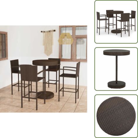 Polyrattan - vidaXL Set da Bar da Giardino 5 pz in Polyrattan Marrone - Acciaio verniciato