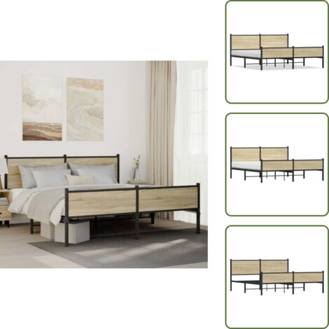 Letto senza materasso - vidaXL Giroletto senza Materaso in Metallo Rovere Sonoma 160x200 cm - Letto con doghe in metallo