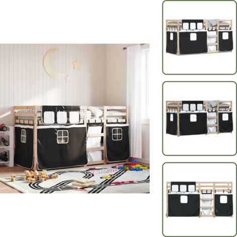 Letto a castello con sponde di sicurezza - vidaXL Letto a Castello senza Materasso Bianco e Nero 90x190cm in Pino - Letto a castello con scala