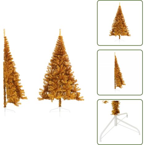 Albero di Natale Semicircolare - vidaXL Albero di Natale Artificiale a Metà con Supporto Oro 240 cm PET - Albero di Natale in PET