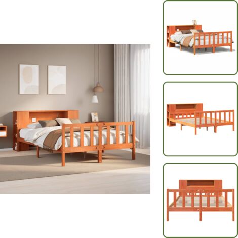 Letto con pediera - vidaXL Letto Libreria senza Materasso Marrone Cera 150x200 cm Legno - Letto con spazio portaoggetti