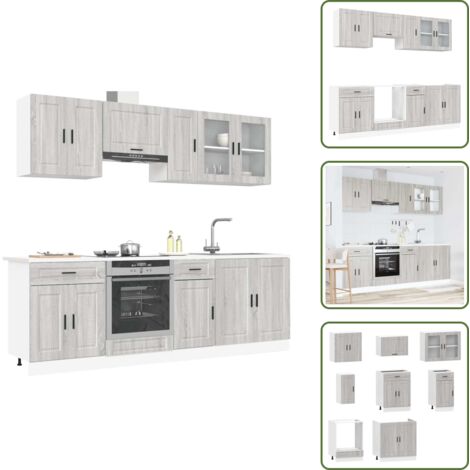 Armadi in truciolato - vidaXL Set Mobili da Cucina 8 pz Kalmar Grigio Sonoma in Truciolato - Armadi da cucina 8 pezzi