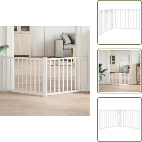 Cancello in legno - vidaXL Cancello Cani Pieghevole 2 Pannelli Bianco 160cm Massello Abete -