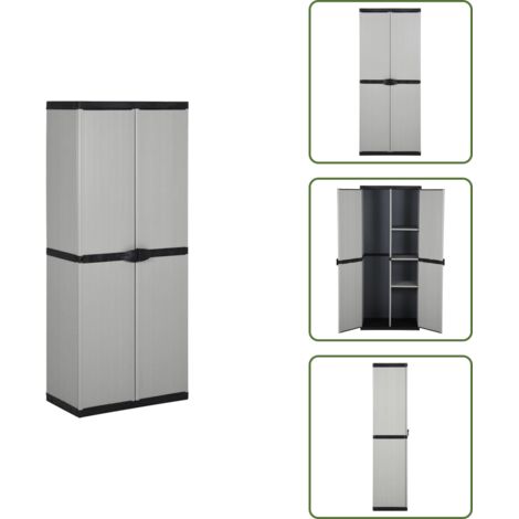 Armadio in PVC - vidaXL Armadietto da Giardino con 3 Ripiani Grigio e Nero 68x40x168 cm - Armadio in PP