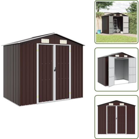 Protezione da intemperie - vidaXL Capanno da Giardino Marrone 205x129x183 cm in Acciaio Zincato - Capanno per attrezzi