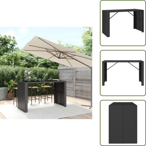 Tavolo in vetro - vidaXL Tavolo da Bar con Piano in Vetro Nero 185x80x110 cm Polyrattan - Tavolo in rattan