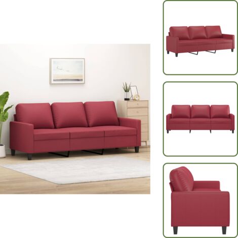 Divano moderno - vidaXL Divano a 3 Posti Rosso Vino 180 cm in Similpelle - Divano in metallo