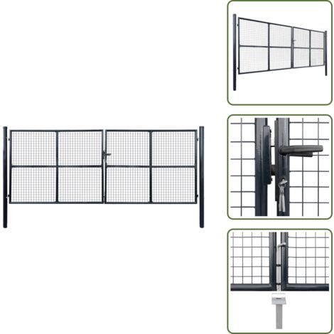 The Living Store Cancello da Giardino in Rete di Acciaio Zincato 400x150 cm Grigio - Cancello in acciaio zincato