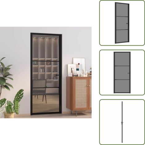 Porta in alluminio - vidaXL Porta Interna 83x201,5 cm Nero Opaco Vetro ESG e Alluminio - Design moderno