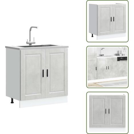 Armadio per cucina - vidaXL Mobile base lavello Porto Grigio Cemento 80x46x81,5 cm - Armadio con porte