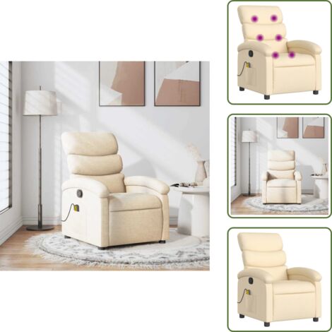 Comfort - vidaXL Poltrona Massaggiante Reclinabile Crema in Tessuto - Seduta reclinabile