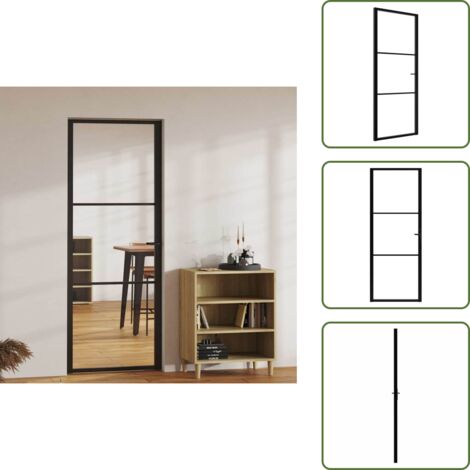 The Living Store Porta da Interno ESG Vetro e Alluminio 76x201,5 cm Nera - Vetro temperato