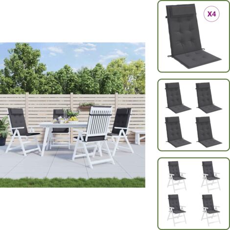 Cuscino in tessuto Oxford - vidaXL Cuscini per Sedia Schienale Alto 4 pz Antracite Tessuto Oxford - Cuscino per sedia da ufficio