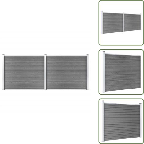 The Living Store Set Pannello di Recinzione in WPC 353x146 cm Grigio - Pannelli di recinzione