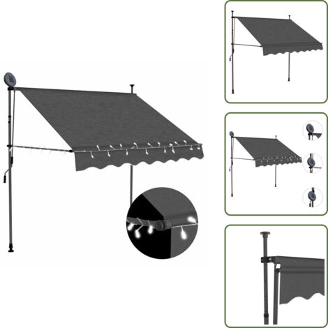 The Living Store Tenda da Sole Retrattile Manuale con LED 150 cm Antracite - Tenda da sole con LED