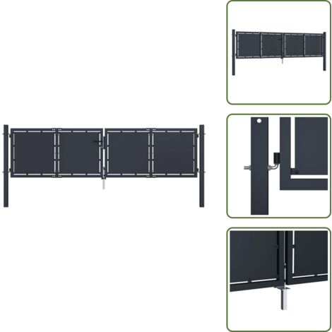 The Living Store Cancello da Giardino in Acciaio 300x100 cm Antracite - Cancello in acciaio