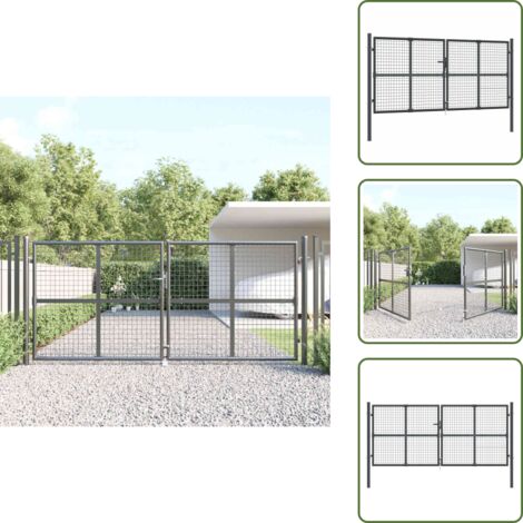 The Living Store Cancello da Giardino in Rete Antracite 300x125 cm in Acciaio Zincato - Cancello in acciaio zincato