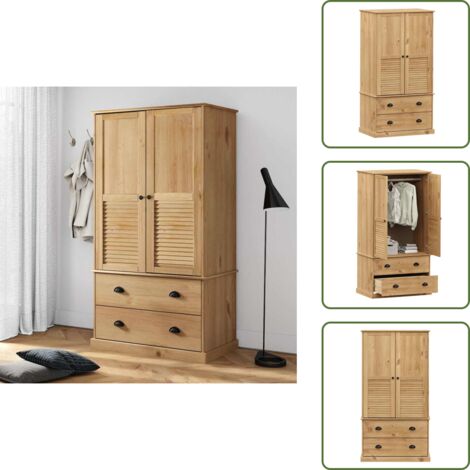 Armadio con ante - vidaXL Armadio VIGO 90x55x170 cm in Legno Massello di Pino - Armadio con ventilazione