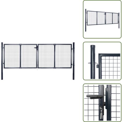 The Living Store Cancello da Giardino in Rete di Acciaio Zincato 300x100 cm Grigio - Recinzione