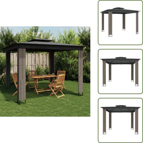 Gazebo esterno - vidaXL Gazebo con Tetto Doppio Antracite 2,94x2,94 m in Acciaio - Gazebo con tetto a due livelli