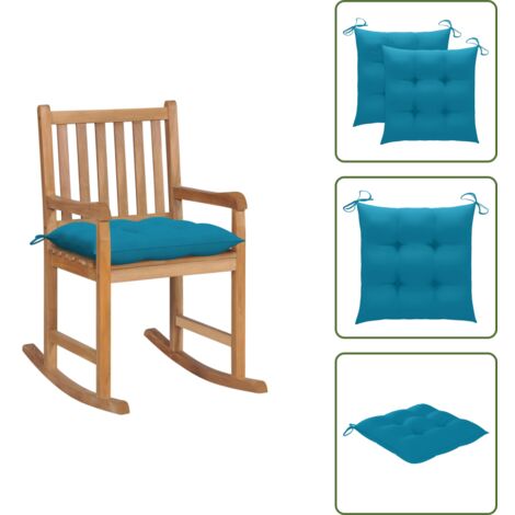 The Living Store Sedia a Dondolo con Cuscino Azzurro in Massello di Teak - Sedia da giardino