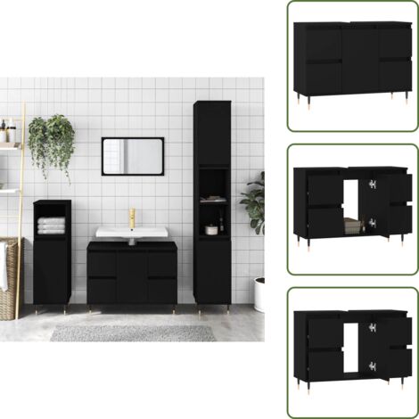 Mobile da bagno in legno multistrato - vidaXL Mobile da Bagno Nero 80x33x60 cm in Legno Multistrato - Mobile da bagno con cassetti