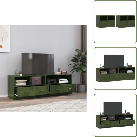 Mobili in acciaio - vidaXL Mobili TV 2 pz Verde Oliva 67x39x44 cm in Acciaio - Stand TV verde oliva