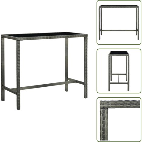 The Living Store Tavolo da Bar per Esterni Grigio 130x60x110cm Polyrattan Vetro - Tavolo da giardino