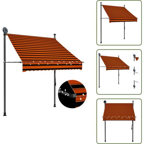 The Living Store Tenda da Sole Retrattile Manuale LED 150 cm Arancione e Marrone - Tenda da sole con luci LED