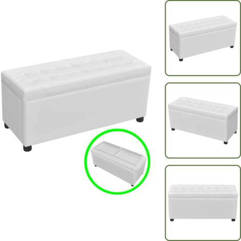 The Living Store Sgabello con Contenitore in Pelle Artificiale Bianco - Pouf con contenitore