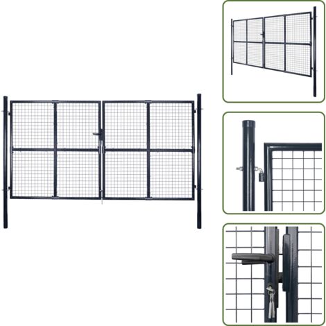 The Living Store Cancello da Giardino in Rete di Acciaio Zincato 300x200 cm Grigio - Recinzione