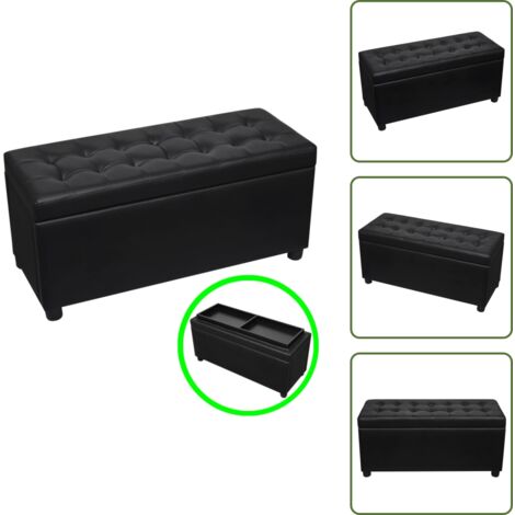 The Living Store Sgabello con Contenitore in Pelle Artificiale Nero - Pouf con contenitore