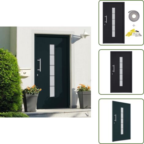 The Living Store Porta d'Ingresso in Alluminio e PVC Antracite 110x210 cm - Porta d'ingresso antracite