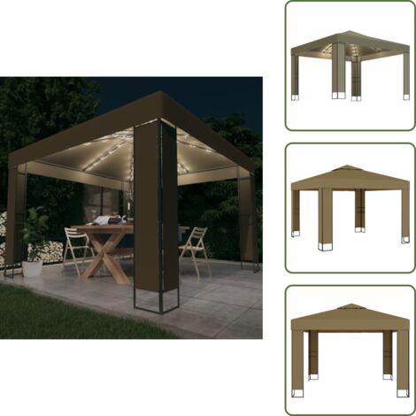 The Living Store Gazebo con Tetto Doppio e Luci LED 3x3x2,7 m Grigio Talpa - Luci LED