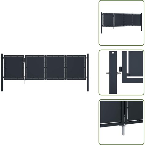The Living Store Cancello da Giardino in Acciaio 350x100 cm Antracite - Cancello in acciaio