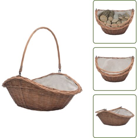 The Living Store Cesta Legna da Ardere con Manico 60x44x55 cm Naturale in Salice - Cesta in salice
