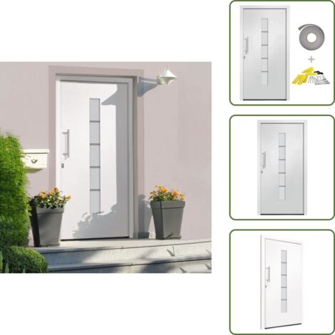 The Living Store Porta d'Ingresso in Alluminio e PVC Bianco 100x210 cm - Porta d'ingresso in PVC