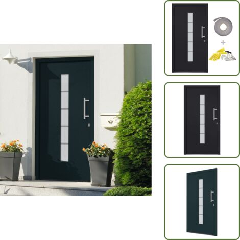 The Living Store Porta d'Ingresso in Alluminio e PVC Antracite 110x210 cm - Porta d'ingresso in PVC
