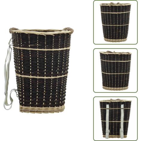 The Living Store Cesta per Legna con Spallacci 50x44x58cm Salice Naturale - Cesta per legna da ardere