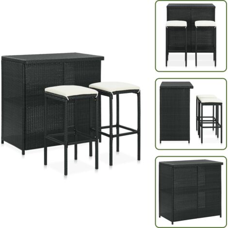 The Living Store Set da Bar 3 pz in Polyrattan Nero - Tavolo da bar